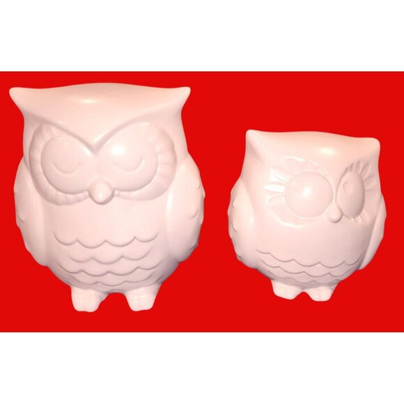 Hallmark Decorative Ceramic Owls Set Of 2 Off-White Figurines Home Decor Collect - Picture 1 of 6